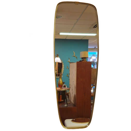 Vintage Lange Hoge Messing Spiegel Wandspiegel Mirror 1