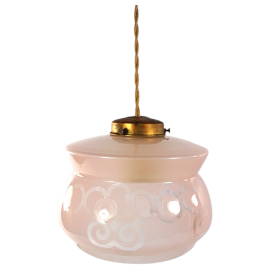 Vintage Glazen Lampenkap Roze 1