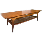 Vintage Teakhouten Salontafel Met Vlechtwerk thumbnail 1