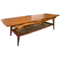 Vintage Teakhouten Salontafel Met Vlechtwerk