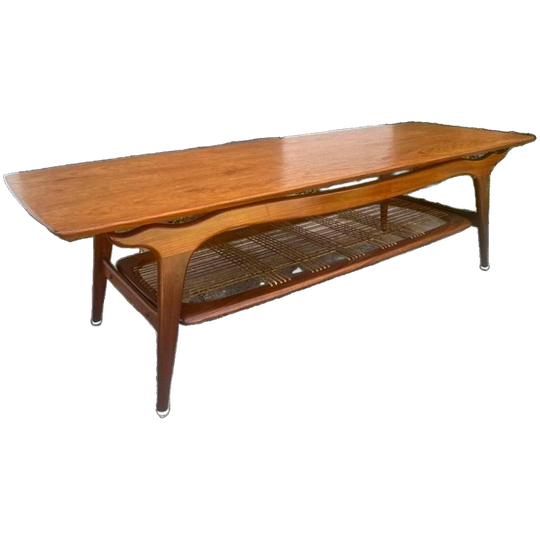 Vintage Teakhouten Salontafel Met Vlechtwerk 1