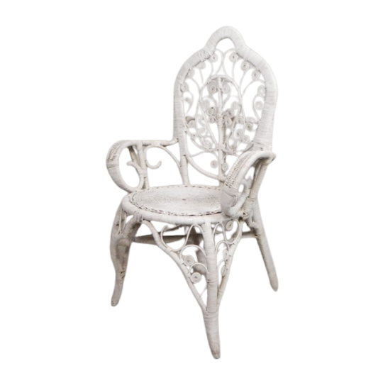 Vintage Bamboe, Rotan Fauteuil Met Armleuningen, Jaren 50 1