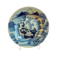 Qing Dynasty Porcelain Celadon Plate * 18Th Century Antique * Chinese * Blue Mountains * 23Cm