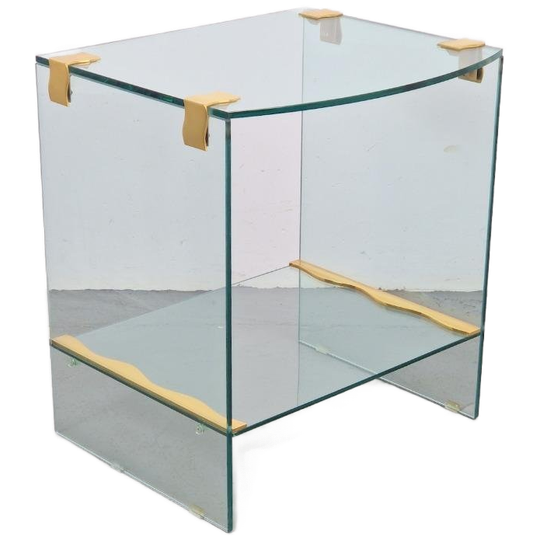 Vintage Bijzettafel Messing Glas Side Table Regency ’70s 1