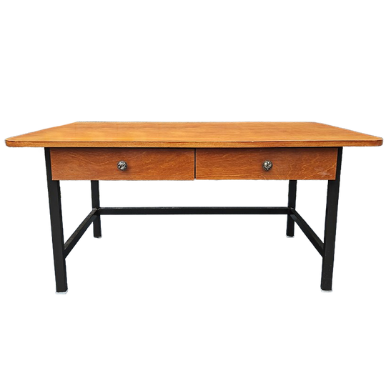 Vintage Salontafel In Teak Met Metalen Onderstel 1