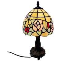 Tiffany Style Table Lamp - Stained Glass Shade And Decorative Base - Ca. 1980’S (No Cracks)