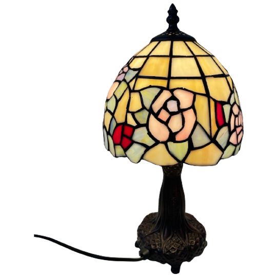 Tiffany Style Table Lamp - Stained Glass Shade And Decorative Base - Ca. 1980’s (no Cracks) 1