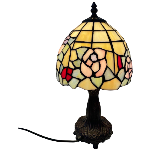 Tiffany Style Table Lamp - Stained Glass Shade And Decorative Base - Ca. 1980’S (No Cracks)