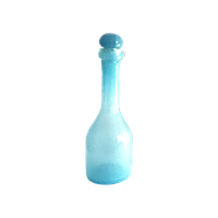 Vintage Mondgeblazen Karaf/Fles In Turquoise/Blauw Bellen Glas