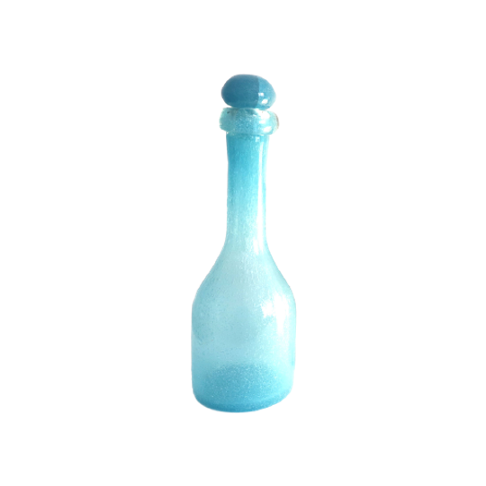 Vintage Mondgeblazen Karaf/fles In Turquoise/blauw Bellen Glas 1