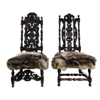 Set Van 2 Antieke Stoelen Bekleed Met Pels Van Wolf