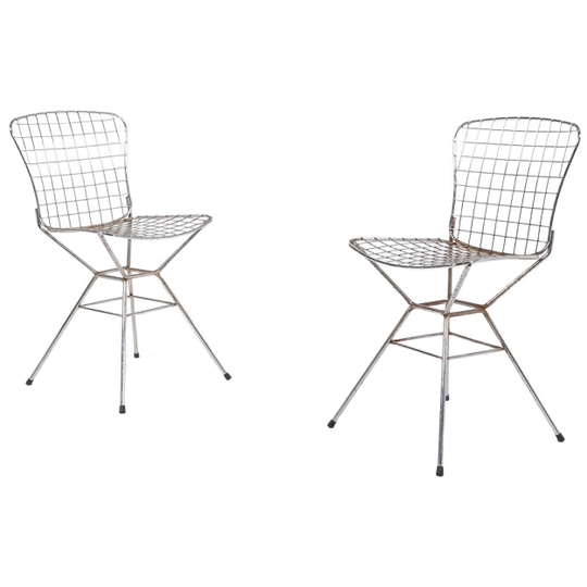 Pair Of Vintage Italian Design Architectural Steel Wire Chairs From 1970’s 1