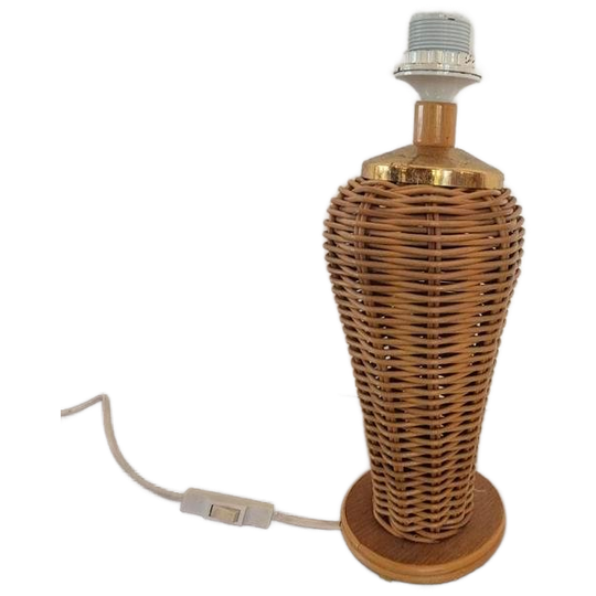 Vintage Rotan En Messing Tafellamp. 1