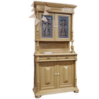Franse, Antieke, Sierlijke Eikenhouten Buffetkast / Servieskast Warm Tan