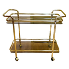 Vintage Serveerwagen Barcart Drankenwagen Trolley Messing thumbnail 1