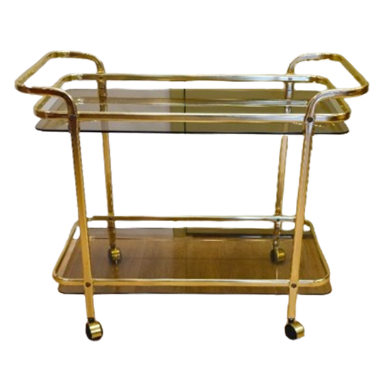Vintage Serveerwagen Barcart Drankenwagen Trolley Messing 1