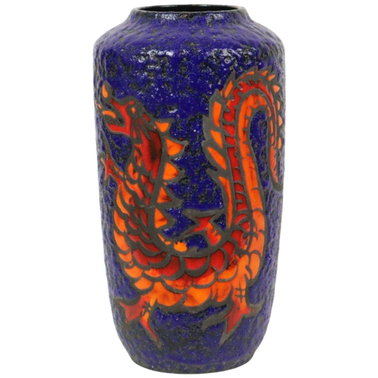 Extreem Zeldzame Drakenvaas Scheurich West Germany Fat Lava 517-38 1