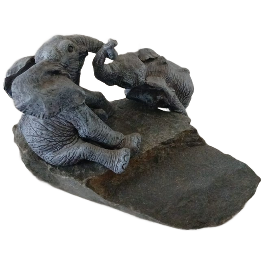 2x Beeld Olifant Sculpture Ornament Op Steen 1