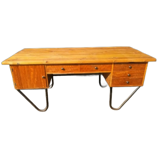 Jaren 60 Design Bureau Met Stalen Onderstel Werktafel 1