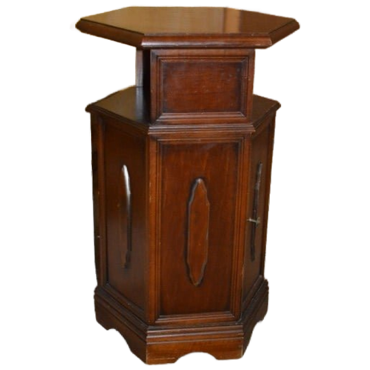 Zeshoekig Vintage Bijzetkastje Van Massief Mahoniehout 1