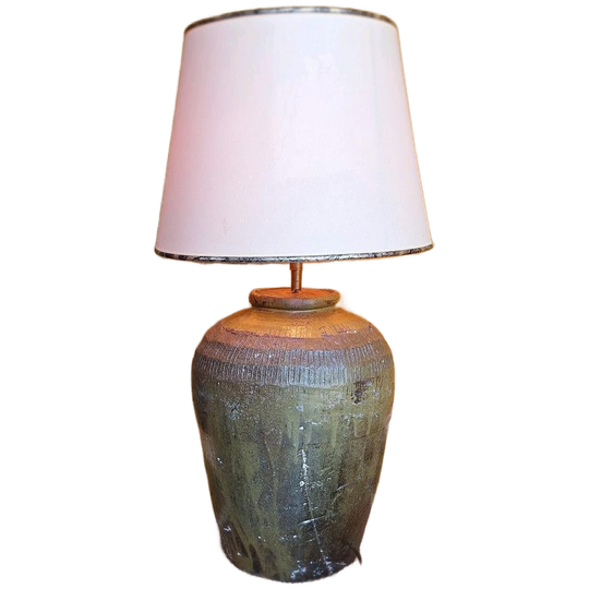 Vintage Aardewerk Schemerlamp, Landelijke Kruik Lamp 1