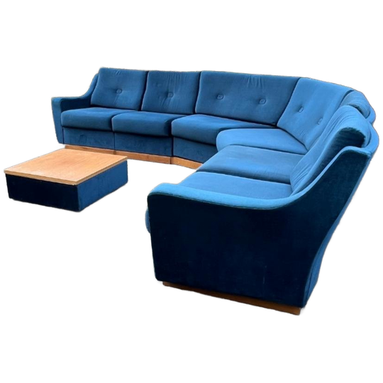 Vintage Hoekbank Petrolblauw - 6 Zitelementen + Tafel Uniek 1