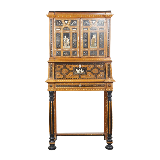 Rijk Gedecoreerde En Ingelegde Antieke Italiaanse Secretaire In Moorse Stijl, Ca. 1860 1