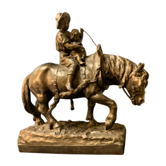 Origineel Beeld Van Richard Aurili (1834 - 1914) Childrens Riding. 1