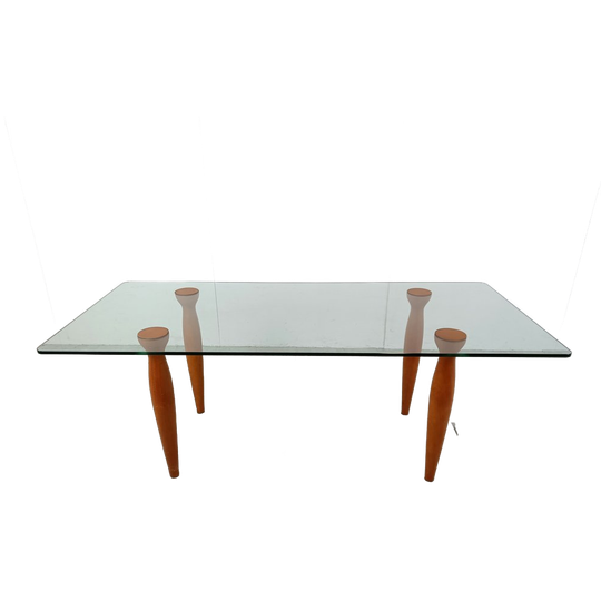 Vintage Italian Glass And Wooden Dining Table, 1990s 1