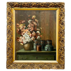 Schilderij "Stilleven Met Bloemen." Gesigneerd. thumbnail 1