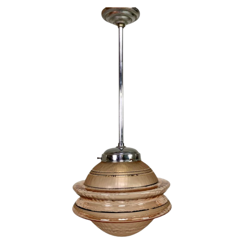Art Deco Hanglamp Met Ufo-Vormige Glazen Bol, Jaren 30