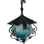 Vintage - Hanglamp - Plafondlamp - Blauw Glas - Metaal En Glas. thumbnail 1