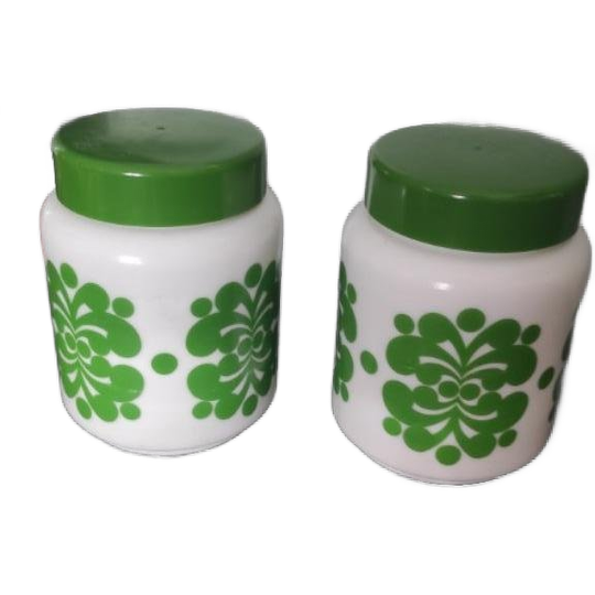 Vintage Melkglazen Potten Wit Groen 2X 1
