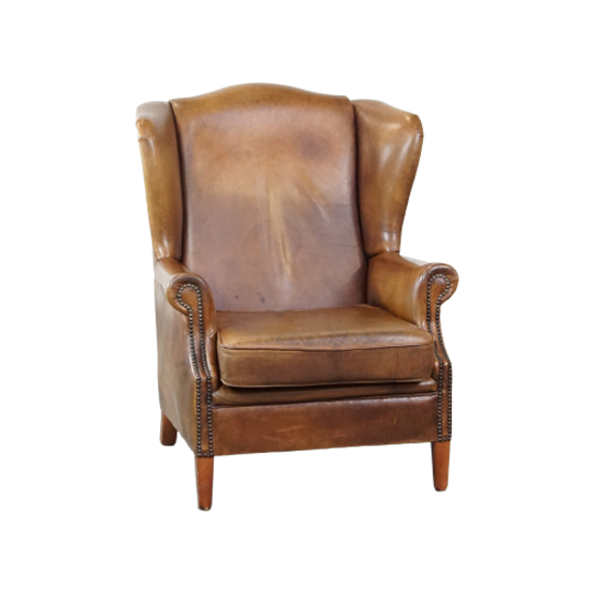 Charmante Schapenleren Oorfauteuil Met Een Mooi Patina En Een Goed Zitcomfort 1