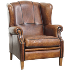 Mooie Oorfauteuil Gemaakt Van Schapenleer Met Sprekende Kleuren En Met Zwarte Biezen thumbnail 1