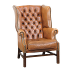 Klassieke En Licht Cognac-Kleurige Rundleren Engelse Chesterfield Oorfauteuil thumbnail 1