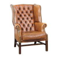 Klassieke En Licht Cognac-Kleurige Rundleren Engelse Chesterfield Oorfauteuil