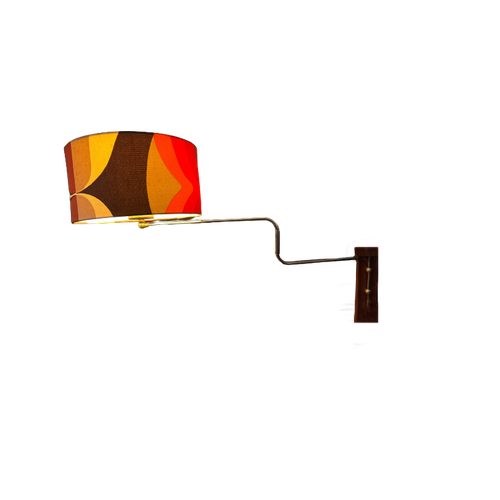 Space Age Swing-Arm Wandlamp Met Oranje Bloem Schaduw