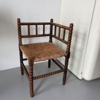 Breistoel Vintage Hoekstoel Bobbin Antiek Hout Riet