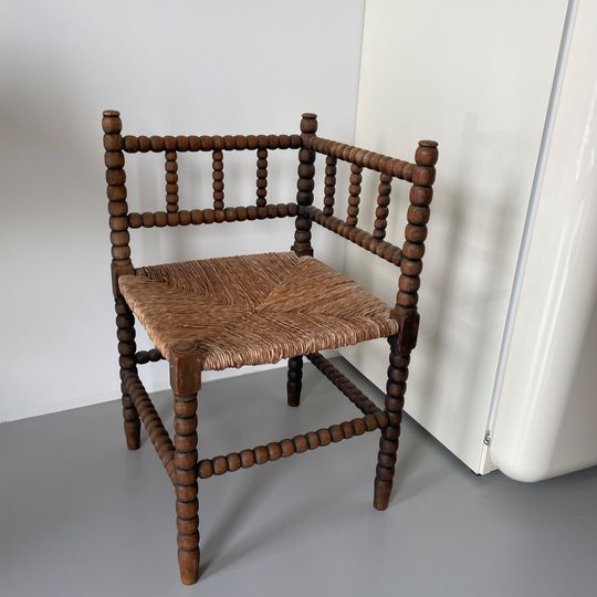 Breistoel Vintage Hoekstoel Bobbin Antiek Hout Riet 1