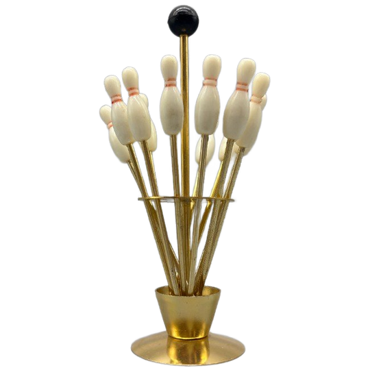 Mid Century Cocktailvorkjes In Houder Bowling Kegels 1