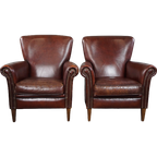 Set Van Twee Luxe Schapenleren Fauteuils/ Armchairs Met Hoge Rug thumbnail 1