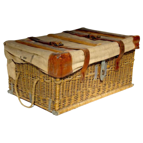 Wwii - French - Emergency / Medical Dropping Container Made From Wicker With Leather Straps