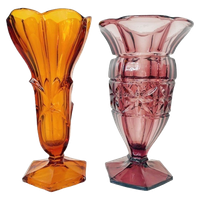 Set Artdeco Vazen Boheems Glas 1930’s Stolzle Paars Amber