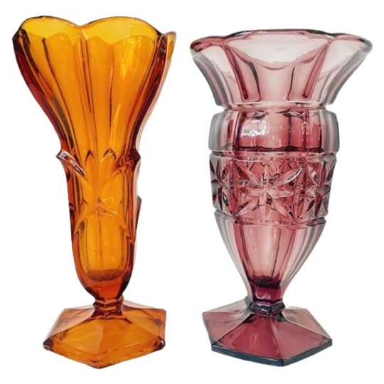 Set Artdeco Vazen Boheems Glas 1930’s Stolzle Paars Amber 1
