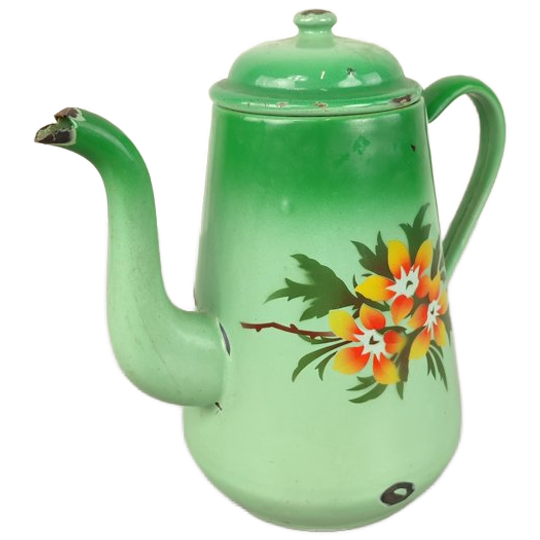 Antieke Emaille Kan Met Bloemen 1