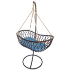Vintage Rotan Hangend Baby Wiegje Schommel Bedje. thumbnail 1