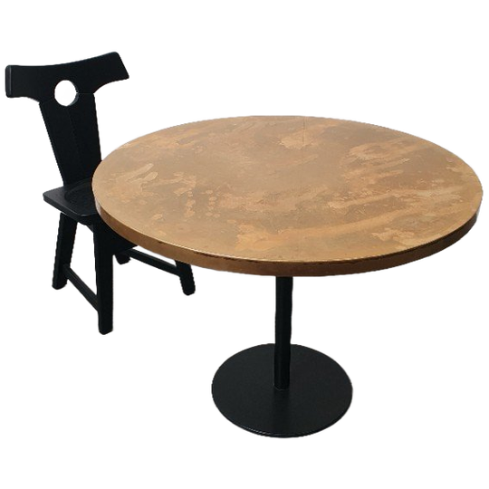 Messing Gepatineerde Tafel Rond Wabi Sabi Gietijzer Voet Pedrali 1