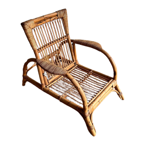 Italiaans Design Rotan Bamboe Relax Fauteuil Vintage