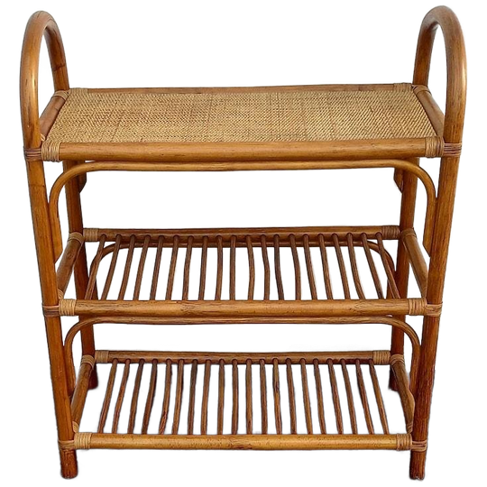 Vintage Bamboe Rotan Kastje 3-laags Jaren 60 1